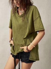 Bohemela Camiseta Verde Lavada Feminina para Férias - Verde de Exercício - Ver 7