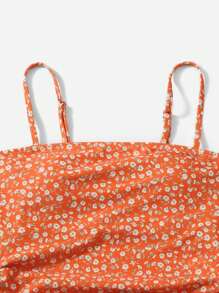 SHEIN Swim Ditsy Floral Drawstring Side One Piece Swimsuit Summer - Orange - View 4