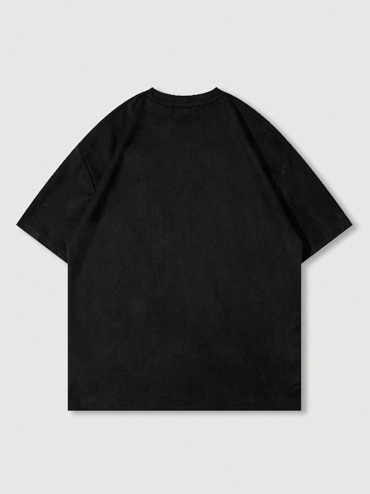 ROMWE MEN Street Life Camiseta de manga corta con estampado para hombres, adecuada para uso diario, primavera y verano - Negro - Añade 2