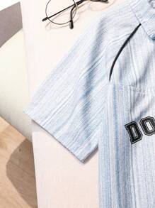 Conjunto de Duas Peças de Estilo Urbano para Meninos Tweens com Colarinho Alto, Zíper e Estampa de Letras