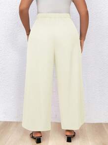 Calvaya 大尺碼女款純色百褶長褲