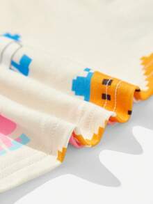 Mr Men Little Miss X SHEIN 年輕男孩多巴胺五彩卡通印花休閒圓領下墜肩短袖TEE - 杏色 - 查看 10