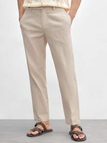 AKNOTIC Business Casual Men's Regular Fit Woven Casual Pants With Pockets, Daily Wear And Commuting - Khaki - View 7