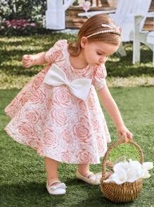 SHEIN Glamorique Kids 嬰兒女孩優雅花卉裝日常休閒裝，優雅，春夏新款蓬松裙子裙裝 - 彩色 - 查看 6