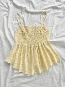 Soleia WYWH Women's Summer Vacation, Graduation Season, Wedding Season, Back-To-School Season, Easter Season Party & Lunch Cute Casual Summer Camisole - Sweet, Romantic, Countryside Style Knit Texture, Ruffle Detail, Elastic Waist, Relaxed Hemline, High Low Design, Yellow Spaghetti Strap Top - Yellow - View 3