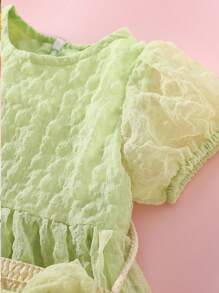 Summer Baby Girls' Mesh Short Sleeve Backpack Puff Dress - Green - View 5