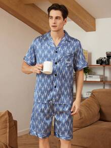 Men Allover Print Short Sleeve Top & Shorts Loungewear Sets