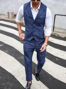 Manfinity Mode Vestă fără mâneci și pantaloni lungi pentru bărbați, culoare uni, pură zilnică simplă