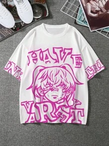 Manfinity Hypemode 男士夏季休閒短袖T恤，帶字母和卡通人物印花