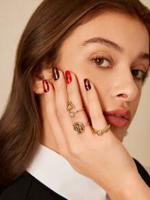 HARRY POTTER X SHEIN 3 Pcs/Set Fashionable And Unique Gold Zinc Alloy Ring Set,Gifts,Valentine's Day, Back To School - Gold - View 2