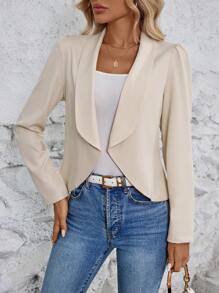 SHEIN LUNE Summer Casual Apricot Colored Lapel Ladies' Work Suit Jacket - Apricot - View 7