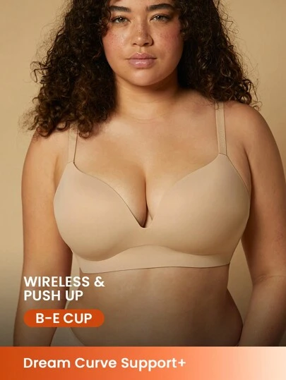 LUVLETTE Dream Curve Support+ Black Wireless Push Up T-Shirt Basic SizeFreedom Bra No Show Underwear Comfortable Must-Haves