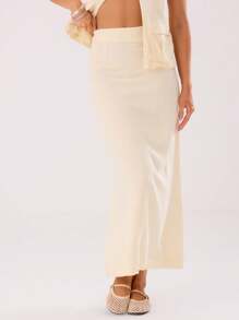 MUSERA 夏季薄纱亚麻宽松长裙，优雅性感 - 米色 - 查看 3