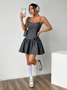 Muchica Vestido corto gris tejido para mujer para ir al trabajo - Gris - Ver 3