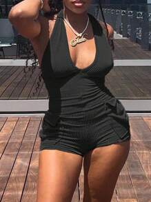 Textured Workwear Shoulder Straps Jumpsuit With Pockets - Black - View 3