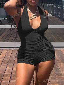 Textured Workwear Shoulder Straps Jumpsuit With Pockets