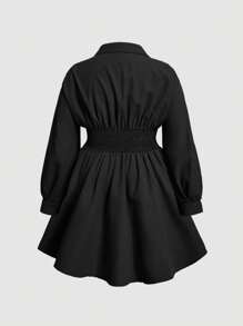 SHEIN MOD 大碼純色長袖A字型夏季連衣裙 - 黑色 - 查看 2