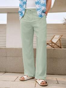 Manfinity VCAY Pantalones largos de hombre tejidos de unicolor casuales para vacaciones - Verde - Ver 1