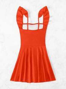 SHEIN Swim Ruffle Trim Ruched One Piece Swimsuit - Burnt Orange - View 4