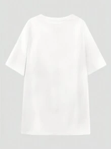 SHEIN Essnce 标语图案落肩 T 恤没关系，我又失去了笑容，但没关系 - 白色 - 查看 2