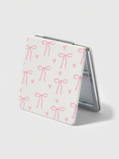 1 pieza Espejo plegable de doble cara de escolar Kawaii para niñas lindo con lazo rosa