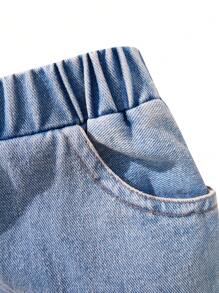 少女夏季不對稱領口字母印花無袖上衣和長褲休閒兩件套裝 - 彩色 - 查看 4