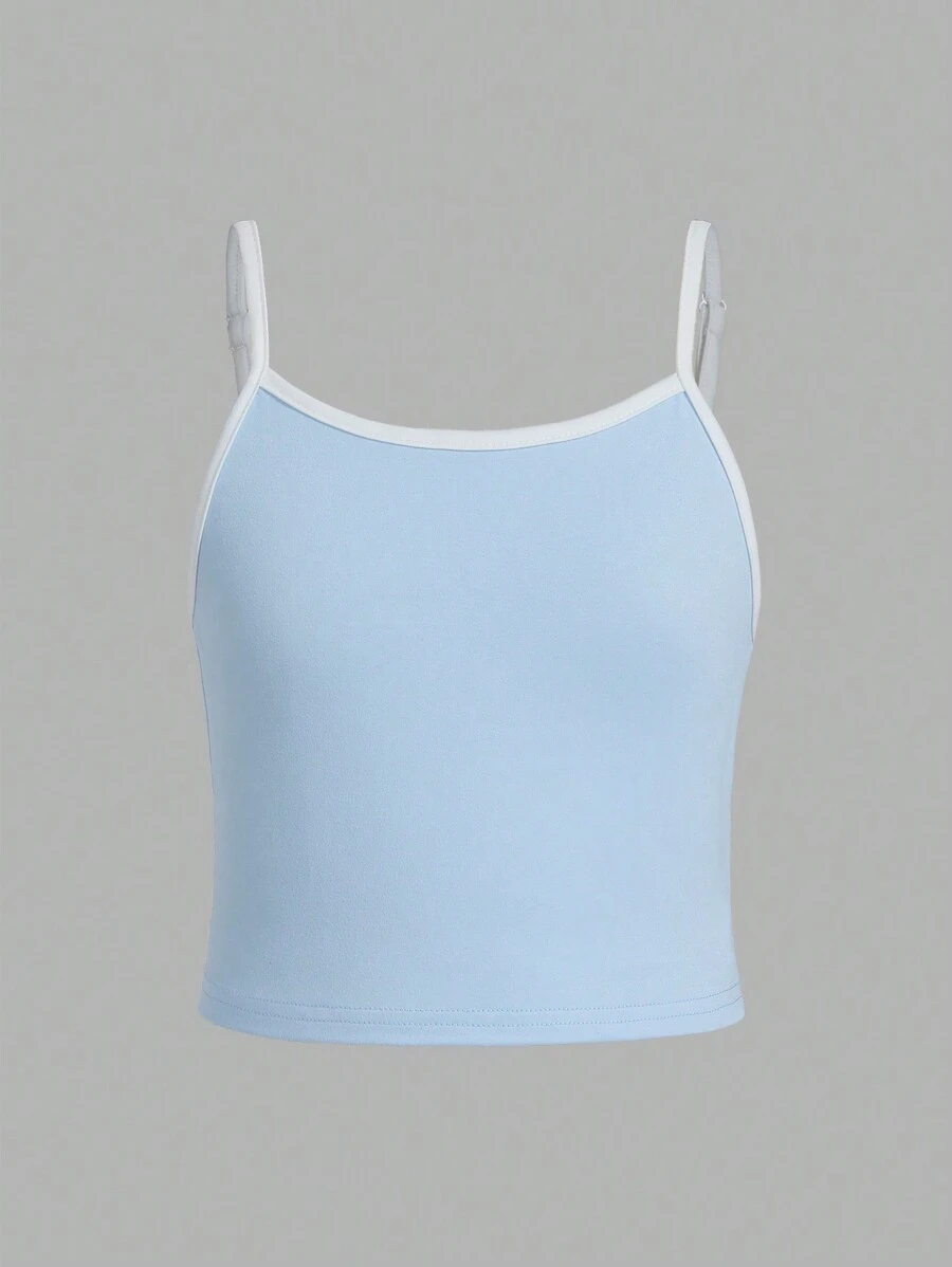 SHEIN Girlism Tween Girl Sports Streetwear Color-Block Casual Cami Top With Shoulder Strap For Spring And Summer
