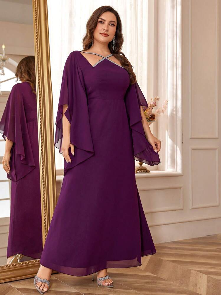 SHEIN Belle Váy dạ hội trang trọng cỡ lớn (Kiểu dáng nặng) Váy dự tiệc cưới sang trọng, dự tiệc tốt nghiệp, tiệc tối - Màu tím - Xem 1