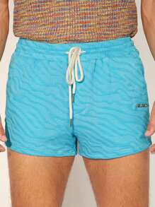 FeverCity 男士針織提花寬鬆短褲，適用於夏季 - 藍色 - 查看 2