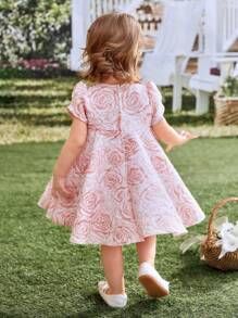 SHEIN Glamorique Kids 嬰兒女孩優雅花卉裝日常休閒裝，優雅，春夏新款蓬松裙子裙裝 - 彩色 - 查看 2