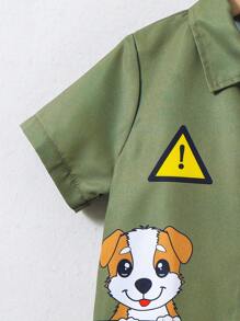 SHEIN 男孩可愛狗印花短袖連體衣