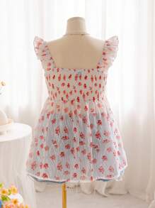 Soleia Top a maniche corte con cappuccio blu e bianco a fiori con texture a vita raccolta e orlo frastagliato, elegante e snellente, perfetto per le vacanze, abbigliamento da donna taglie forti