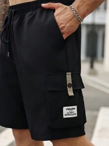 Manfinity LEGND 男士加大尺寸束口多口袋短褲 - 黑色 - 查看 6