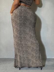 SHEIN SXY Długa, obcisła spódnica damska w panterkę, duże rozmiary, lato - Wielokolorowe - Zobacz 2