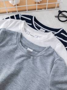 Loomiva Infant 3pcs Set Black White Striped & Solid Color Crew Neck Long Sleeve Sweatshirt Tops, Soft, Comfortable, Versatile For Home & Outdoor Wear, Spring Autumn - Multicolor - View 4