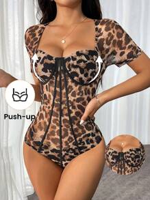 Firerie Women's Leopard Print Simple Daily Bodysuit - Multicolor - View 7