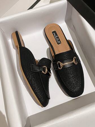 Mengshangli 2025 Höst Franska Retro Rygglösa Bruna Slip-On Platta Mule Loafers För Dam