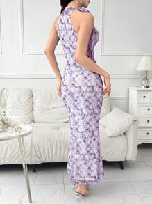 Modelyn Vestido de mujer con estampado integral, escote asimétrico y cut-out, para el verano - Multicolor - Ver 3