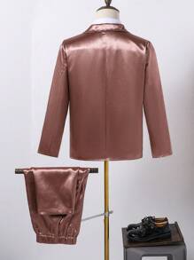 Teenage Boys' Purple Satin Formal Suit Set For Parties And Weddings, 2pcs - Purple - View 2