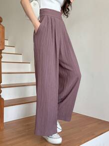 DAZY High Waist Wide Leg Pants For Daily Wear,Teacher Pants - Purple - View 4