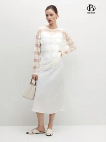 BizChic Áo len sọc xuyên thấu thông thường dành cho nữ - Màu be - Xem 4