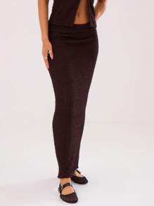 MUSERA Solid Color Maxi Skirt Elegant Summer Sexy  Party - Coffee Brown - View 4