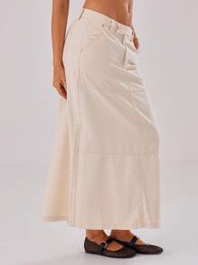 MUSERA Maxi Carpenter牛仔半身裙，90年代春夏性感风 - 米色 - 查看 4