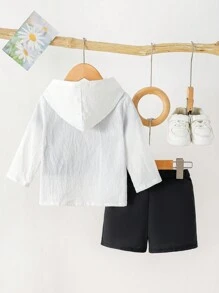 3 件套男婴印花连帽夹克套装，春夏季，保守运动休闲日常服装 - 黑色 - 查看 2