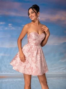 SHEIN Belle 优雅、简约、浪漫、可爱、柔软、迷人、精致、时尚女士 3D 花朵聚拢胸前露肩 A 字裙适合新娘礼物、招待会、毕业典礼、茶会、聚会、鸡尾酒会和正式活动舞会半正式婚礼宾客礼服、生日、返校节 - 白色 - 查看 6