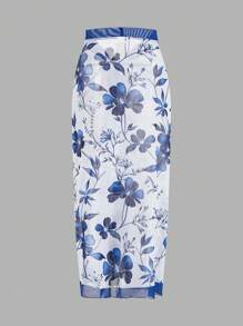 Swim Oasis 女士夏季海灘度假花卉印花肩結一件式泳衣和遮陽裙組合套裝