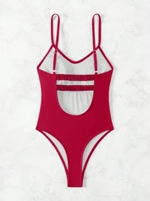 Swim SXY 2025 Women One-Piece Solid Color Sleeveless Casual Beach Swimsuit Summer - Red - View 5