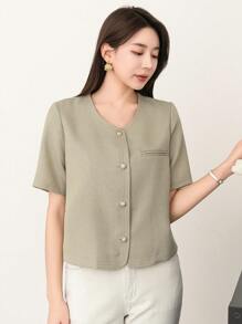 DAZY Áo khoác cổ tròn ngắn tay thường ngày dành cho nữ, Xuân/Hè - Màu xanh Bạc hà - Xem 6