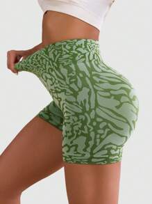 Core Rhythm 女士印花无缝简约日常运动短裤女士运动短裤、健身短裤、骑行短裤 - 綠色 - 查看 7