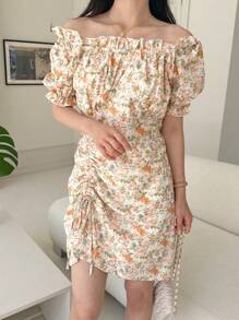 DAZY Women's Ditsy Floral Puff Sleeve Summer Dress Sundress
